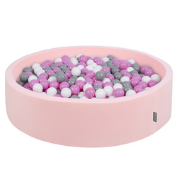 KiddyMoon Suchy basen okrągły z piłeczkami 7cm 120x30 Іграшка пінопластовий басейн, рожевий: сірий-білий-рожевий