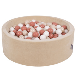 KiddyMoon Suchy basen okrągły VELVET z piłeczkami 7cm Іграшка пінопластовий басейн, бежевий