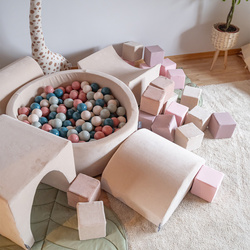 KiddyMoon Suchy basen okrągły VELVET z piłeczkami 7cm Іграшка пінопластовий басейн, бежевий
