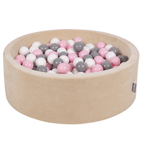 KiddyMoon Suchy basen okrągły VELVET z piłeczkami 7cm Іграшка пінопластовий басейн, бежевий