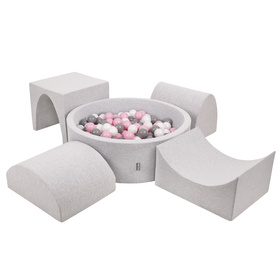 KiddyMoon Piankowy plac zabaw PPZP-OK30D-135 z piłeczkami Іграшка ігровий майданчик, світло-сірий: білий, сіро-пудрово-рожевий