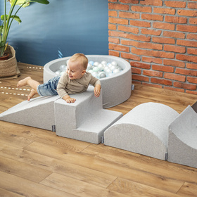 KiddyMoon Suchy basen kwadratowy z piłeczkami 7cm 120x30 Іграшка пінопластовий басейн, світло-сірий: бебі-блю-пудрово-рожевий-перлинний