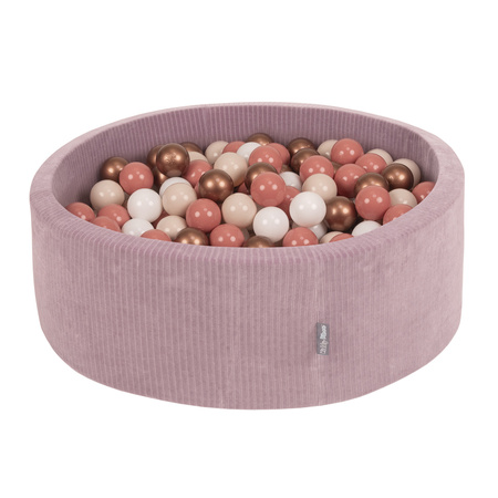 KiddyMoon Suchy basen okrągły STRIPES z piłeczkami 7 cm Іграшка пінопластовий басейн, фіолетовий: пастельний бежево-біло-мідно-лососевий