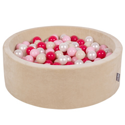 KiddyMoon Suchy basen okrągły VELVET z piłeczkami 7cm Іграшка пінопластовий басейн, бежевий