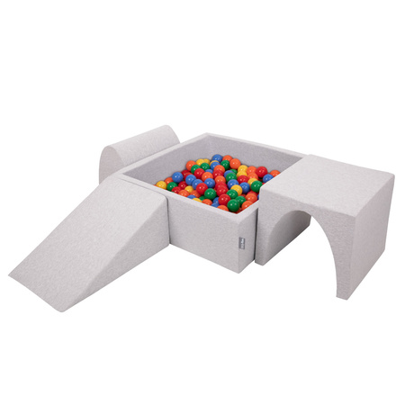 KiddyMoon Piankowy plac zabaw PPZP-KW30D-124 z piłeczkami Іграшка ігровий майданчик, світло-сірий: жовто-зелено-синьо-червоний-помаранчевий