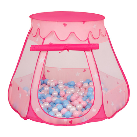 Namiot zamek NZ-100X z piłeczkami 6cm Іграшка намет для дітей, рожевий: babyblue-пудрово-рожевий-перлина