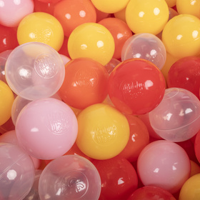 KiddyMoon Plastikowe piłeczki 6cm Іграшка набір кульок, прозоро-жовтий-пудрово-рожевий-помаранчевий-червоний