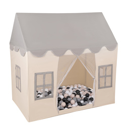KiddyMoon Domek dla dzieci PH-002 z piłeczkami 7cm Іграшка намет для дітей, біло-сірий: пастельний бежево-сірий, білий, чорний