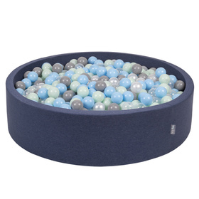 KiddyMoon Suchy basen okrągły z piłeczkami 7cm 120x30 Іграшка пінопластовий басейн, темно-синій: перлинно-сірий-прозорий-блакитний-м'ята