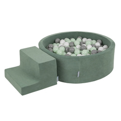 KiddyMoon Piankowy plac zabaw VELVET PPZP-OK30V-122 z piłeczkami Іграшка ігровий майданчик, зелень лісу: біло-сірий-м’ята