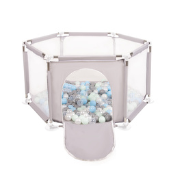 Sześciokąt składany KS-100X z piłeczkami 6cm Zabawka kojec, szary: perła-szary-transparent-babyblue-mięta