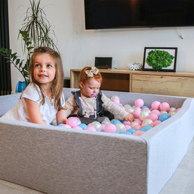 KiddyMoon Suchy basen kwadratowy z piłeczkami 7cm 120x30 Іграшка пінопластовий басейн, світло-сірий: бебі-блю-пудрово-рожевий-перлинний