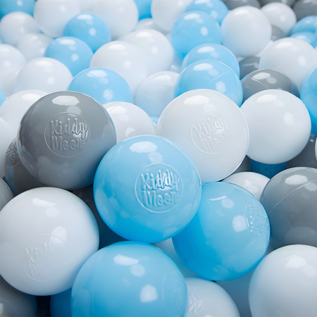 KiddyMoon Plastikowe piłeczki 7cm Zabawka zestaw kulek, szary-biały-babyblue