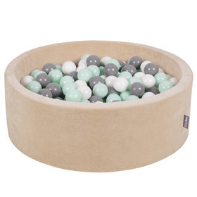 KiddyMoon Suchy basen okrągły VELVET z piłeczkami 7cm Іграшка пінопластовий басейн, бежевий