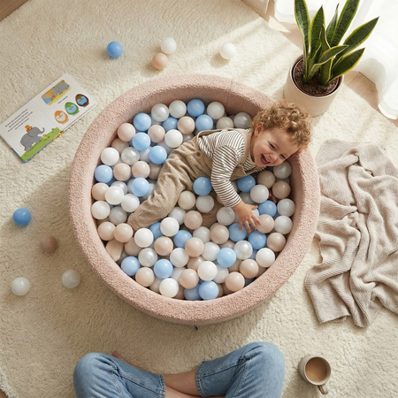 KiddyMoon Suchy basen okrągły TEDDY z piłeczkami 7cm Іграшка пінопластовий басейн, бежевий: пастельний бежево-коричнево-перламутровий