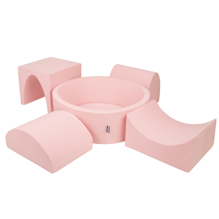 KiddyMoon Piankowy plac zabaw PPZP-OK30D-135 z piłeczkami Іграшка ігровий майданчик, рожевий: пастельний блакитний-пастельний жовтий-білий-м’ята-пудровий рожевий