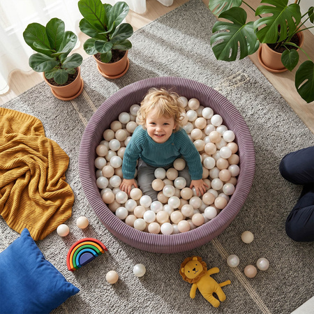 KiddyMoon Suchy basen okrągły ANAFI z piłeczkami 7cm Іграшка пінопластовий басейн, фіолетовий
