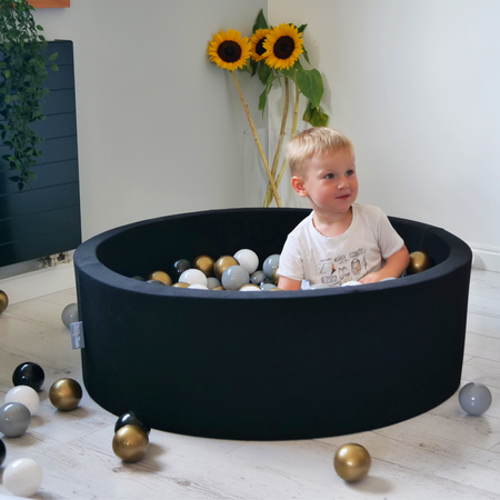 KiddyMoon Plastikowe piłeczki 7cm Zabawka zestaw kulek, czarny-perła-złoty-szary