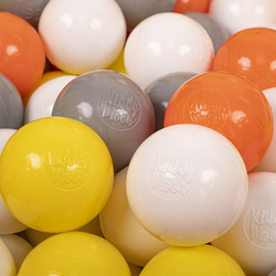 KiddyMoon Plastikowe piłeczki 6cm Іграшка набір кульок, жовтий-білий-сірий-помаранчевий