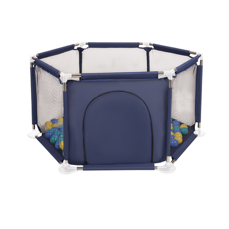  Sześciokąt składany KS-100X z piłeczkami 6cm Zabawka kojec, niebieski: turkus-niebieski-żółty-transparent