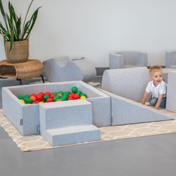 KiddyMoon Piankowy plac zabaw PPZP-KW30D-125 z piłeczkami Іграшка ігровий майданчик, світло-сірий: жовтий-зелений-синій-червоний-помаранчевий