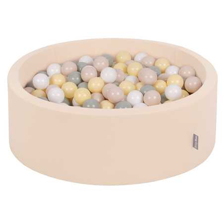 KiddyMoon Suchy basen okrągły z piłeczkami 7cm Іграшка пінопластовий басейн, бежевий