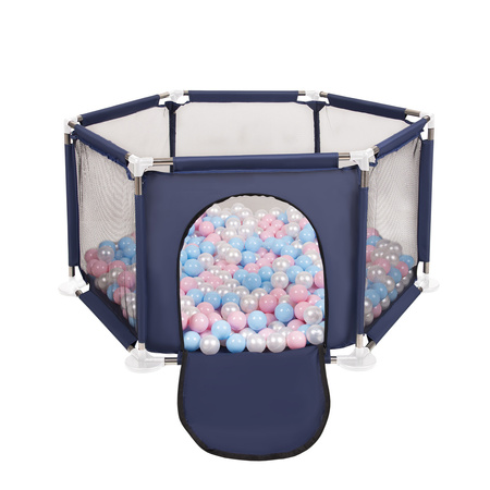 Sześciokąt składany KS-100X z piłeczkami 6cm Zabawka kojec, niebieski: babyblue-pudrowy róż-perła