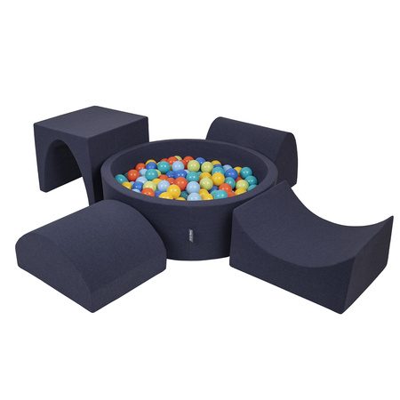 KiddyMoon Piankowy plac zabaw PPZP-OK30D-135 z piłeczkami Іграшка ігровий майданчик, темно-синій: світло-зелений-помаранчевий-бірюзовий-синій-бебі-блу-жовтий