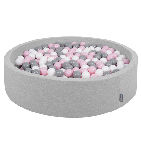 KiddyMoon Suchy basen okrągły z piłeczkami 7cm 120x30 Іграшка пінопластовий басейн, світло-сірий: біло-сірий-пудрово-рожевий