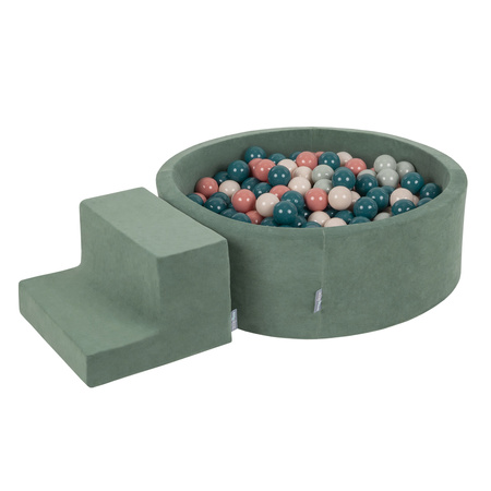 KiddyMoon Piankowy plac zabaw VELVET PPZP-OK30V-122 z piłeczkami Іграшка ігровий майданчик, Зелень лісу: темний бірюзовий — пастельний бежевий — зеленувато-сірий — лососевий
