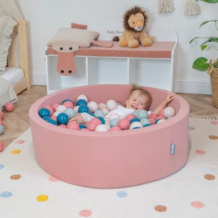 KiddyMoon Plastikowe piłeczki 7cm Zabawka zestaw kulek, ciemny turkus-pastelowy beż-zielonoszary-łososiowy