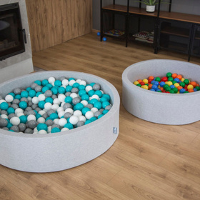 KiddyMoon Suchy basen okrągły z piłeczkami 7cm 120x30 Іграшка пінопластовий басейн, темно-сірий: жовтий-зелений-синій-червоний-помаранчевий