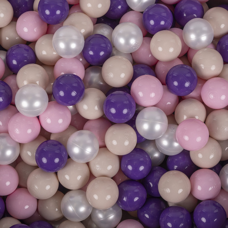 KiddyMoon Plastikowe piłeczki 7cm Zabawka zestaw kulek, pastelowy beż-pudrowy róż-perła-fiolet