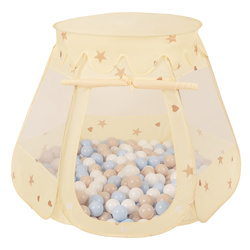 Namiot zamek NZ-100X z piłeczkami 7cm Іграшка намет для дітей, jasny beż: pastelowy beż-pastelowy niebieski-biały