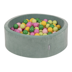 KiddyMoon Suchy basen okrągły STRIPES z piłeczkami 7 cm Іграшка пінопластовий басейн, зелений: світло-зелений-зелений-жовтий-пудрово-рожевий-рожевий