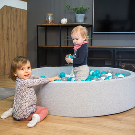 KiddyMoon Suchy basen okrągły z piłeczkami 7cm 120x30 Іграшка пінопластовий басейн, темно-синій: перлинно-сірий-прозорий-блакитний-м'ята