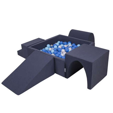 KiddyMoon Piankowy plac zabaw PPZP-KW30D-125 z piłeczkami Іграшка ігровий майданчик, темно-синій: babyblue-блакитний-перлина