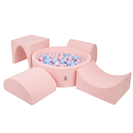 KiddyMoon Piankowy plac zabaw PPZP-OK30D-135 z piłeczkami Іграшка ігровий майданчик, рожевий: babyblue-пудровий рожевий-перлина