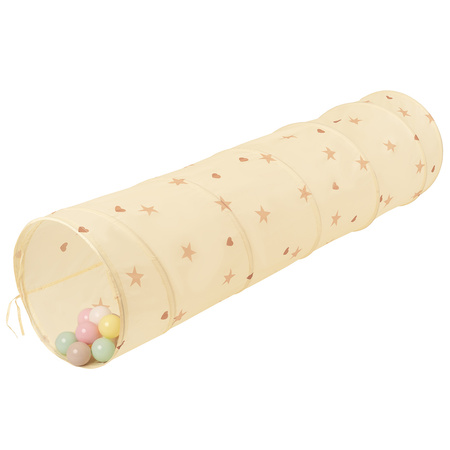 Tunel do zabawy TT-100X z piłeczkami 7cm Іграшка тунель, світло-бежевий: пастельний бежево-пастельно-жовтий-білий-ментоловий-пудрово-рожевий