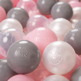 KiddyMoon Plastikowe piłeczki 6cm Іграшка набір кульок, перлинно-сірий-прозорий-пудрово-рожевий