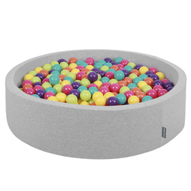 KiddyMoon Suchy basen okrągły z piłeczkami 7cm 120x30 Іграшка пінопластовий басейн, світло-сірий: світло-зелений-жовтий-бірюзовий-помаранчевий-темно-рожевий-фіолетовий