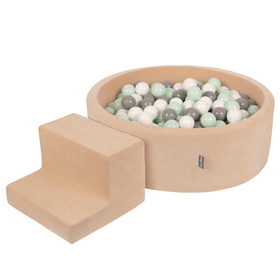 KiddyMoon Piankowy plac zabaw VELVET PPZP-OK30V-122 z piłeczkami Іграшка ігровий майданчик, беж піску: біло-сірий-м’ята