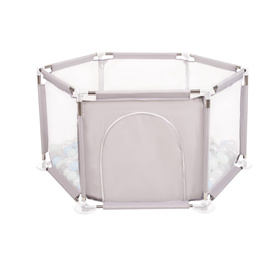  Sześciokąt składany KS-100X z piłeczkami 6cm Zabawka kojec, szary: perła-szary-transparent-babyblue-mięta