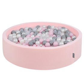 KiddyMoon Suchy basen okrągły z piłeczkami 7cm 120x30 Іграшка пінопластовий басейн, рожевий: перлинно-сірий-прозорий-пудрово-рожевий