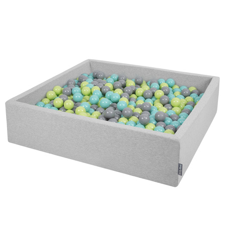 KiddyMoon Suchy basen kwadratowy z piłeczkami 7cm 120x30 Іграшка пінопластовий басейн, світло-сірий: світло-зелений-світло-бірюзовий-сірий