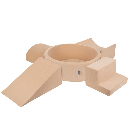 KiddyMoon Piankowy plac zabaw VELVET PPZP-OK30V-115 z piłeczkami Іграшка ігровий майданчик, беж піску: біло-сірий-м’ята