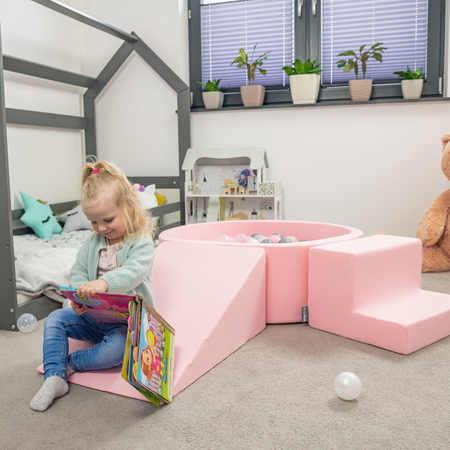 KiddyMoon Piankowy plac zabaw PPZP-OK30D-112 z piłeczkami Іграшка ігровий майданчик, рожевий: пастельний бежевий-пастельний жовтий-білий-м’ята-пудрово-рожевий