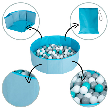  Suchy basen składany BS-100X z piłeczkami 6cm Zabawka basen tekstylny, różowy: babyblue-pudrowy róż-perła