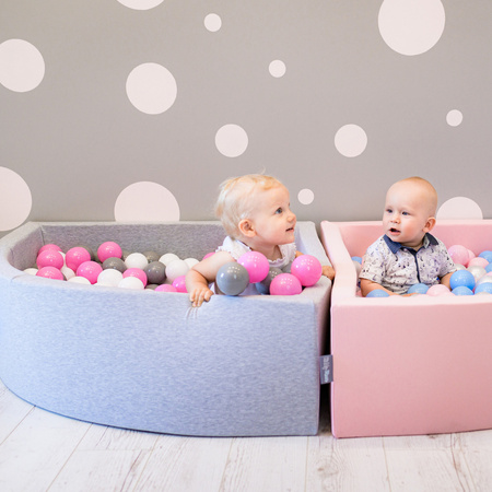 KiddyMoon Plastikowe piłeczki 7cm Zabawka zestaw kulek, szary-biały-róż