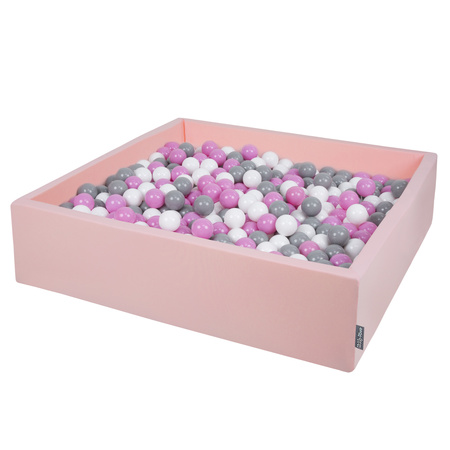 KiddyMoon Suchy basen kwadratowy z piłeczkami 7cm 120x30 Іграшка пінопластовий басейн, рожевий: сіро-біло-рожевий